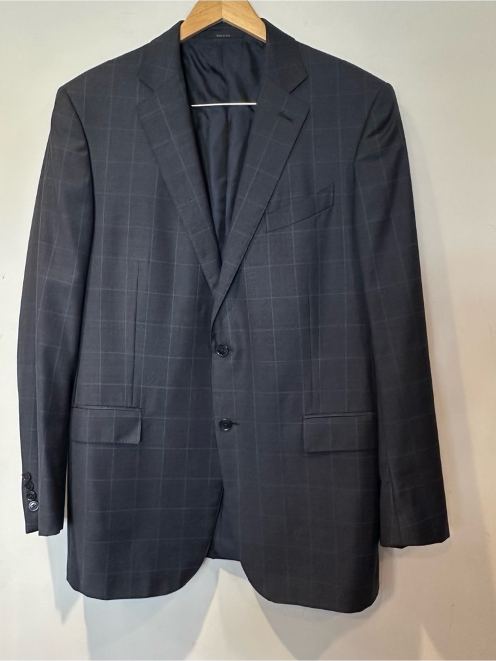 Ermenegildo Zegna 100 % Wool Navy Windowpane Two-Button Suit Jacket